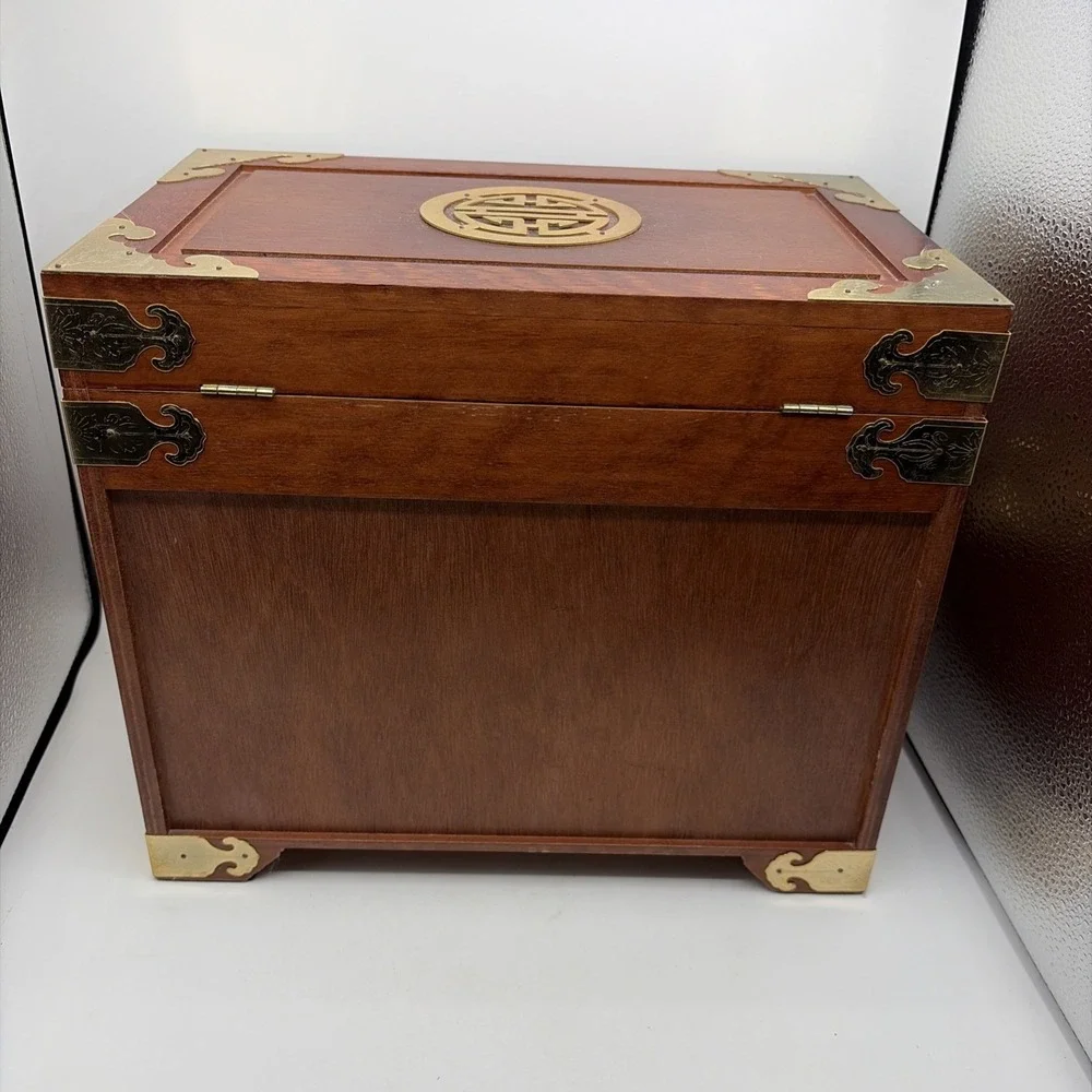 Asian Style Wooden Jewelry Chest Brass Hardware Storage Box